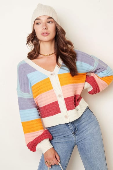 Cardigan with balloon sleeves - multi colors White Multi S/M h5 Picture3